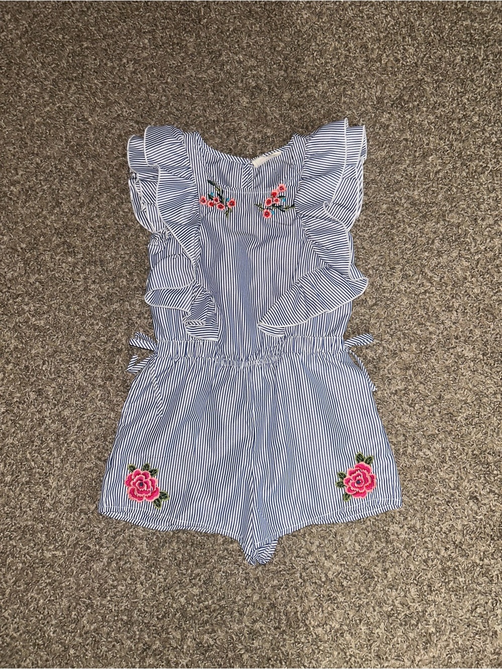 Girls Hannah Banana Striped Embroidered Romper size 6x